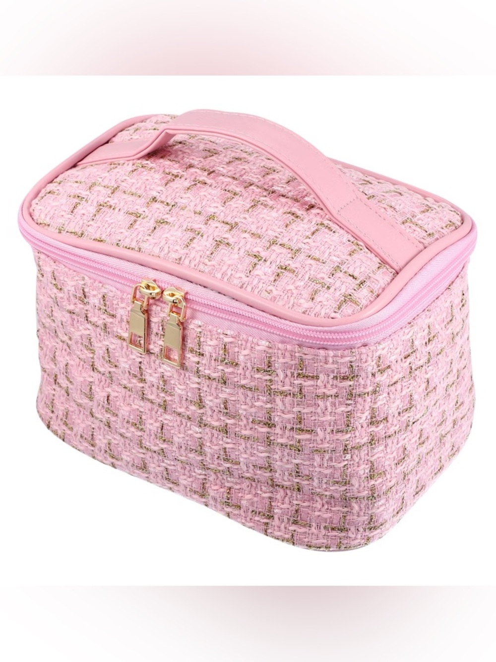 Pink Tweed Cosmetic Train Case - Women Bags